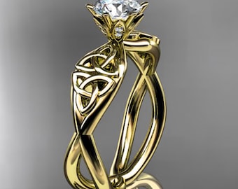Celtic Diamond Engagement Ring 1 CT Lab Grown Diamond 14k Yellow Gold Triquetra Ring