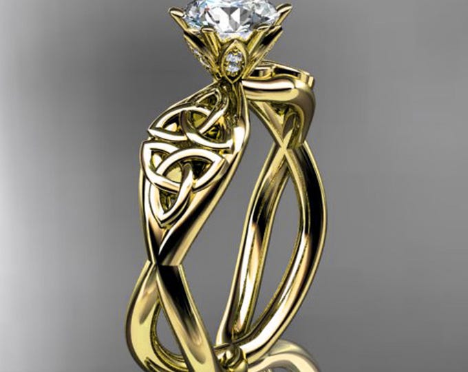 Celtic Diamond Engagement Ring 1 CT Lab Grown Diamond 14k Yellow Gold Triquetra Ring