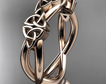 Celtic Wedding band 14k Rose Gold Trinity Knot Ring Solid Gold Celtic Wedding Ring Handmade