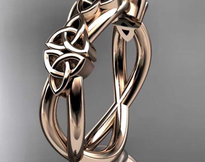 Celtic Wedding band 14k Rose Gold Trinity Knot Ring Solid Gold Celtic Wedding Ring Handmade
