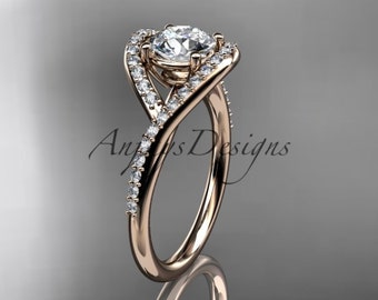 Rose Gold 14k Engagement Ring Round Cut White Sapphire Handmade Unique Wedding Ring For Women