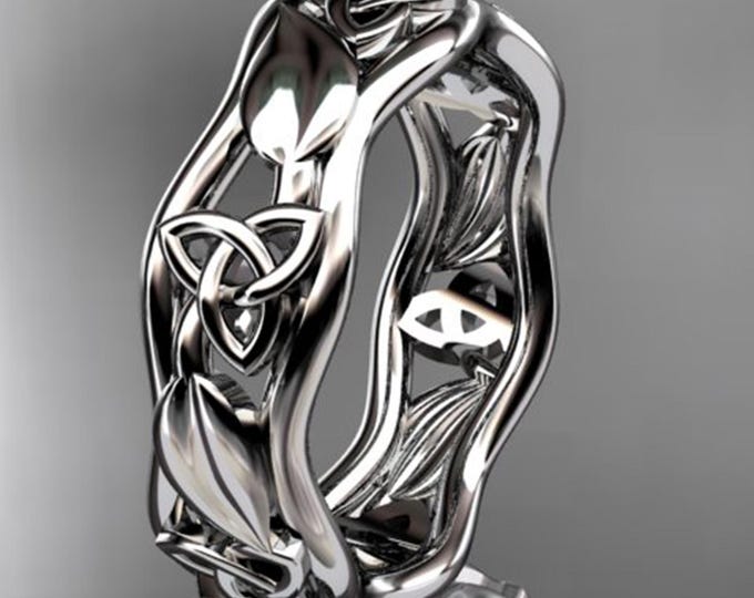 Celtic Wedding Band Platinum Bridal Band Celtic Trinity Knot Wedding band Leaf and Vine Irish Ring Unique Ring