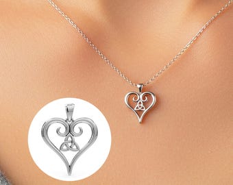14K Solid Gold Celtic Heart Pendant Necklace Trinity Knot Necklace Dainty Gold Jewelry Irish Gift for Her