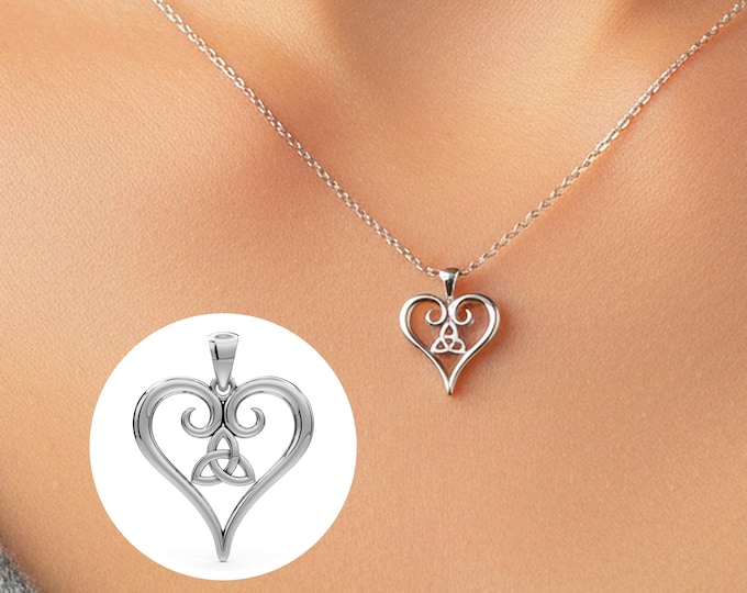 14K Solid Gold Celtic Heart Pendant Necklace Trinity Knot Necklace Dainty Gold Jewelry Irish Gift for Her
