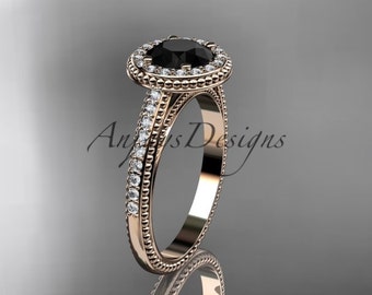Diamond Engagement Ring 14kt Rose Gold Diamond Unique Engagement Ring Wedding Ring Black Diamond