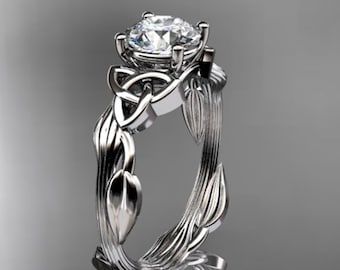 Celtic Diamond Solitaire Wedding Ring 14k White Gold 1 CT Lab Grown Diamond Celtic Knot Nature Inspired Engagement Ring