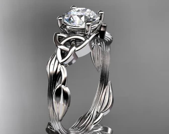 Celtic Diamond Solitaire Wedding Ring 14k White Gold 1 CT Lab Grown Diamond Celtic Knot Nature Inspired Engagement Ring