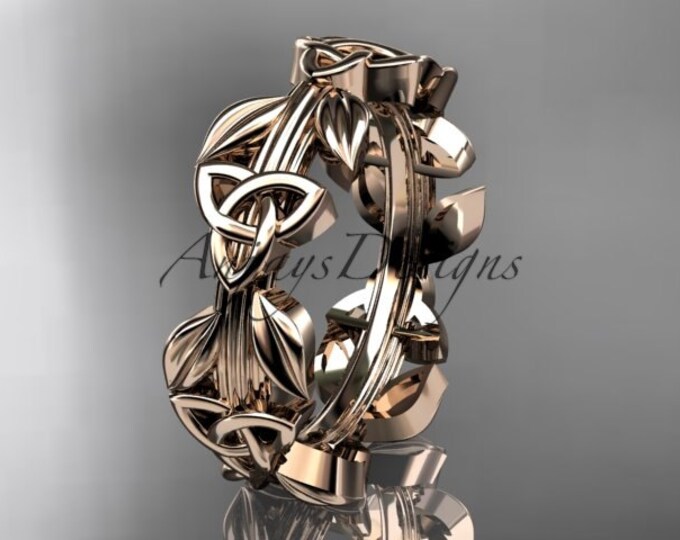 Unique Celtic Trinity Knot Wedding Band 14k Rose Gold Anniversary Ring For Her