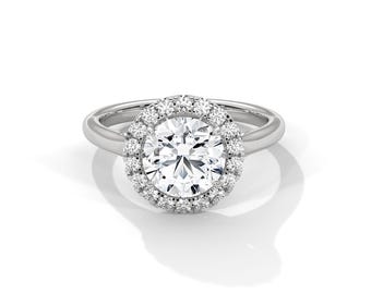 2 Carat Round Halo Diamond Engagement Ring VS1 E lab Grown Diamond IGI Certified 14k White Gold