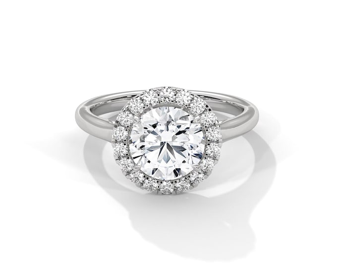 2 Carat Round Halo Diamond Engagement Ring VS1 E lab Grown Diamond IGI Certified 14k White Gold