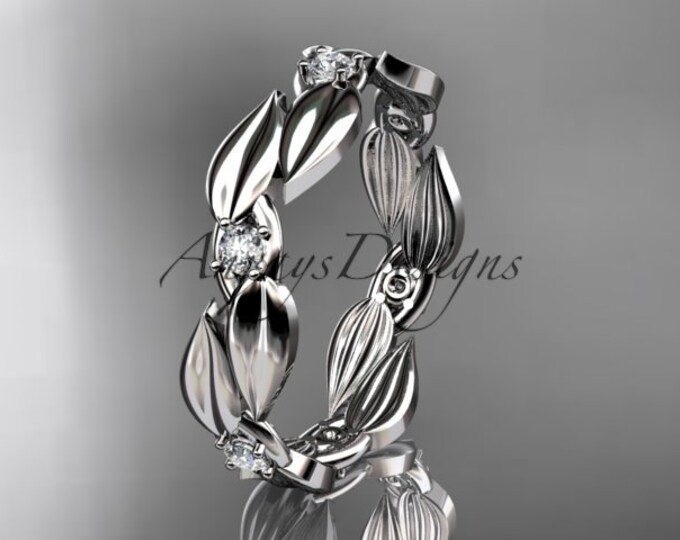 Vintage Floral Wedding Bands 14k White Gold Diamond Wedding Ring