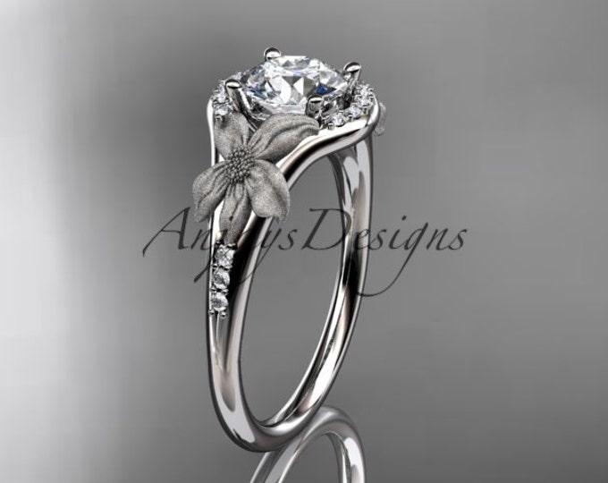 Garden Inspired Round Diamond Engagement Ring 1 Carat 14k White Gold Flower Wedding Ring Lab Grown Diamond Promise Ring