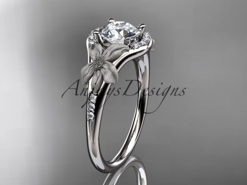 Leaf and vine Wedding Ring 14kt white Gold Diamond leaf and vine Wedding Ring Engagement Ring image 1