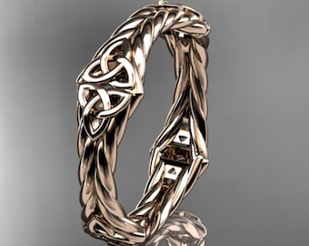 Braided Celtic Wedding Band 14k Rose Gold Twisted Rope Ring Solid Gold Wedding Band Trinity Knot