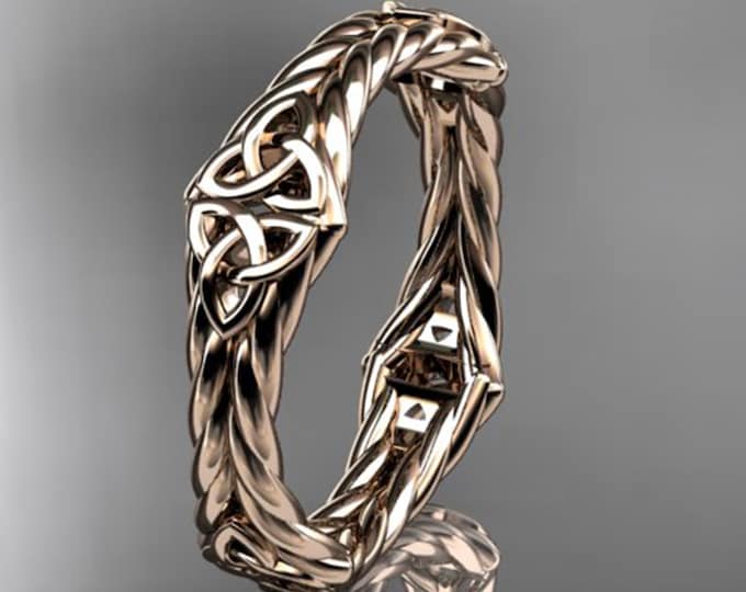 Braided Celtic Wedding Band 14k Rose Gold Twisted Rope Ring Solid Gold Wedding Band Trinity Knot