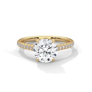 2 Carat Round Lab Grown D VS1 Diamond Ring - 2 CT Round Diamond Thin Engagement Ring - Dainty Ring - 14k Yellow Gold Diamond Ring