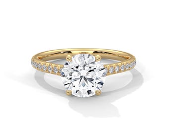 2 Carat Round Lab Grown D VS1 Diamond Ring - 2 CT Round Diamond Thin Engagement Ring - Dainty Ring - 14k Yellow Gold Diamond Ring