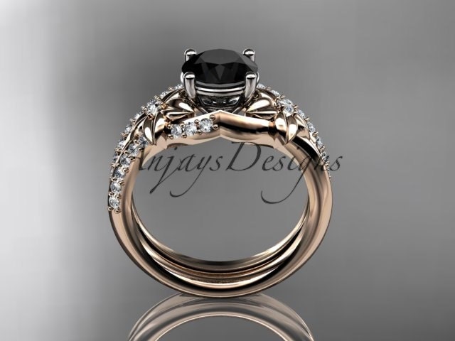 Unique Flower Engagement Ring 14k Rose Gold Black Diamond | Etsy