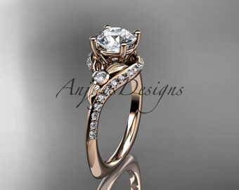 Nature inspired Engagement Ring 14kt Rose Gold Diamond leaf and vine Wedding Ring Engagement Ring