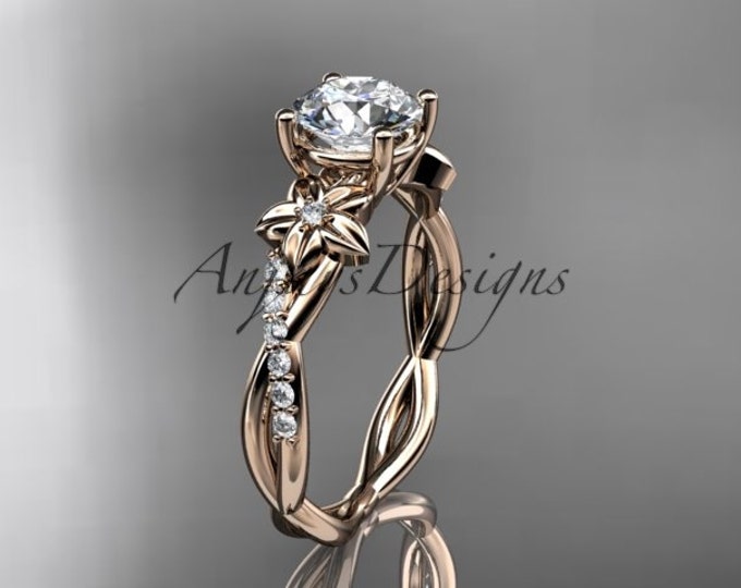 1 CT Lab Grown Diamond Engagement Ring Nature Inspired Ring Floral Engagement Ring 14k Rose Gold CVD Diamond