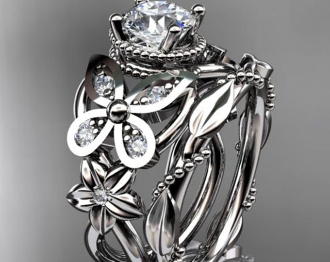 Butterfly Engagement Set 1 Carat Lab Grown Diamond Bridal Set 14k White Gold