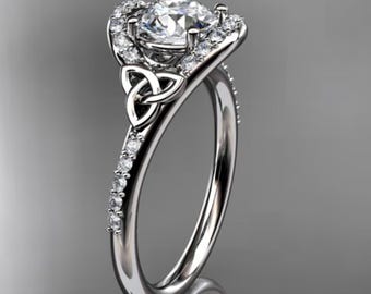 Celtic Engagement Ring 1 Carat Round Lab Grown Diamond Ring Trinity Knot Thin Engagement Ring Dainty Ring 14k White Gold