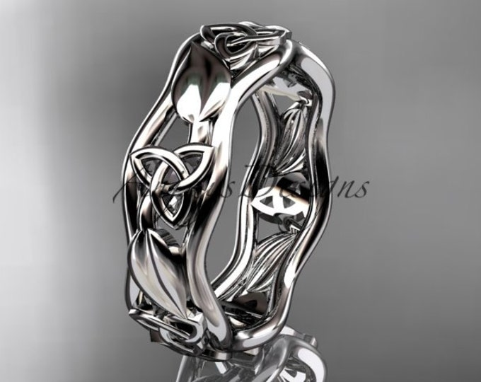 Celtic Wedding Band Platinum Bridal Band Celtic Trinity Knot Wedding band Leaf and Vine Irish Ring Unique Ring
