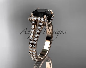 Unique Diamond Engagement Ring 14kt white Gold Diamond Unique Engagement Ring Wedding Ring Black Diamond
