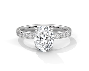 2 Carat Oval Cut Engagement Ring Lab Grown Diamond Ring Hidden Halo 14k White Gold Dainty Ring