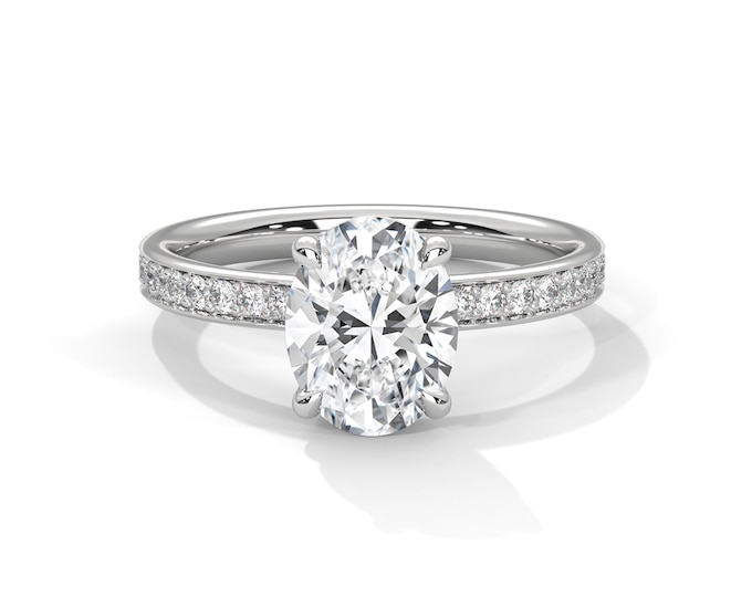 2 Carat Oval Cut Engagement Ring Lab Grown Diamond Ring Hidden Halo 14k White Gold Dainty Ring