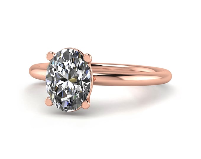 Oval 1 Carat D Color VS1 IGI Certified Lab Grown Diamond Solitaire Engagement Ring Handmade of 14k Rose Gold IGI Certified