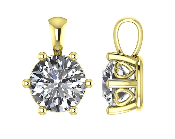 Diamond Solitaire Pendant Round Cut Lab Grown Diamond Heart Bridesmaid Pendant Solid 14K Gold Dainty Pendant Gift For Her