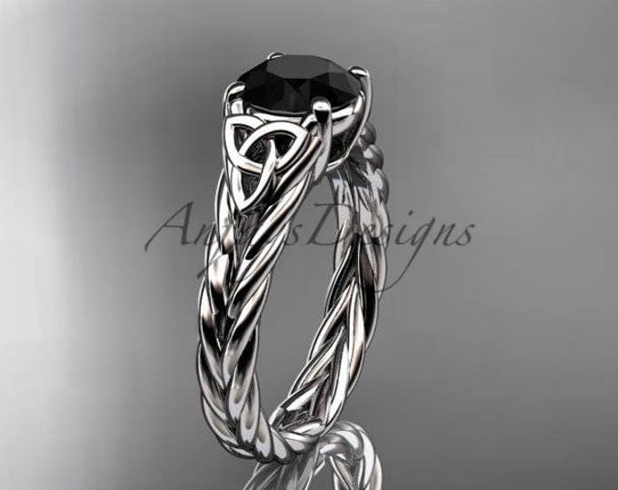 Round Black Diamond Solitaire Wedding Rings 14k White Gold Celtic Trinity Knot Irish Engagement Ring For Her