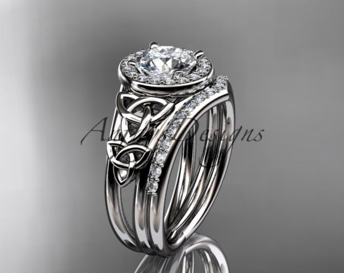 Celtic Ring 14kt white Gold Diamond Celtic Trinity Knot Wedding Ring Engagement set