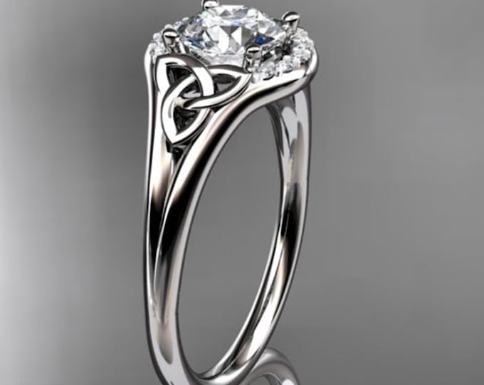 1 CT Round Lab Grown Diamond Halo Engagement Ring 14k White Gold Celtic Trinity Knot Ring Round Cut CVD Diamond Ring