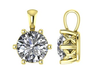 Round Diamond Solitaire Pendant 14k Yellow Gold Butterfly Dainty Single Diamond Necklace