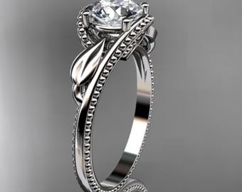 Unique Nature Inspired Wedding Ring 14k White Gold Ring 1 CT Lab Grown Diamond Floral Ring
