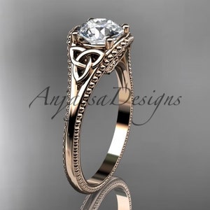 Celtic Engagement Ring 14k Rose Gold Ring Celtic Design Woman Wedding Ring