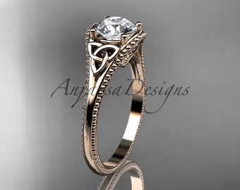 Celtic Engagement Ring 14k Rose Gold Ring Celtic Design Woman Wedding Ring