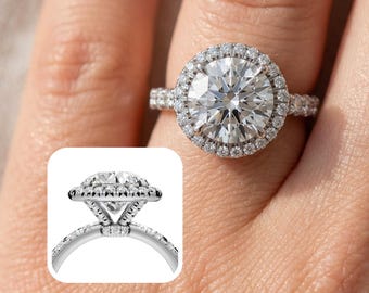 2 Carat Round Lab Grown Diamond Ring 14K White Gold Halo Engagement Ring Womens Bridal Ring