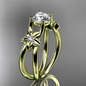 Flower Engagement Ring 1 Carat Round Lab Grown Diamond Nature Inspired Engagement Ring Unique Diamond Ring 14k Yellow Gold