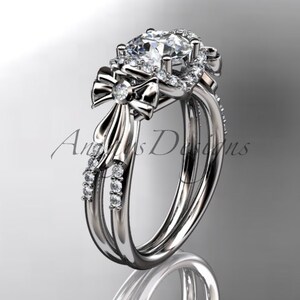 14k White Gold Diamond Engagement Ring Bow Tie Lab Grown Diamond Ring 1 CT IGI Certified Unique Design