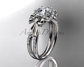 14k White Gold Diamond Engagement Ring Bow Tie Lab Grown Diamond Ring 1 CT IGI Certified Unique Design