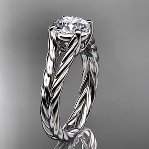 1 Carat Round Lab Grown Diamond Ring Twisted Rope Engagement Ring Unique Braided Proposal Ring 14k White Gold