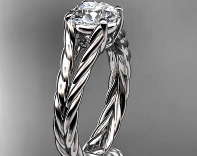 1 Carat Round Lab Grown Diamond Ring Twisted Rope Engagement Ring Unique Braided Proposal Ring 14k White Gold