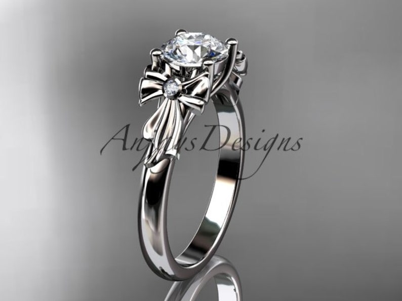 Bow bridal Ring 14kt white Gold Diamond Unique Engagement Ring Wedding Ring image 1