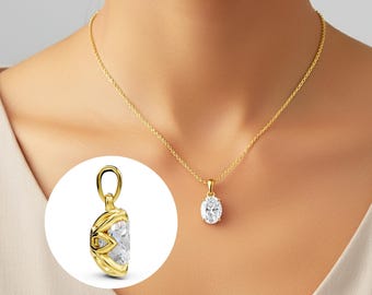 Oval Diamond Solitaire Pendant Nature Inspired Necklace Bridesmaid Pendant Solid 14K Gold Diamond Pendant Lab Grown Diamond
