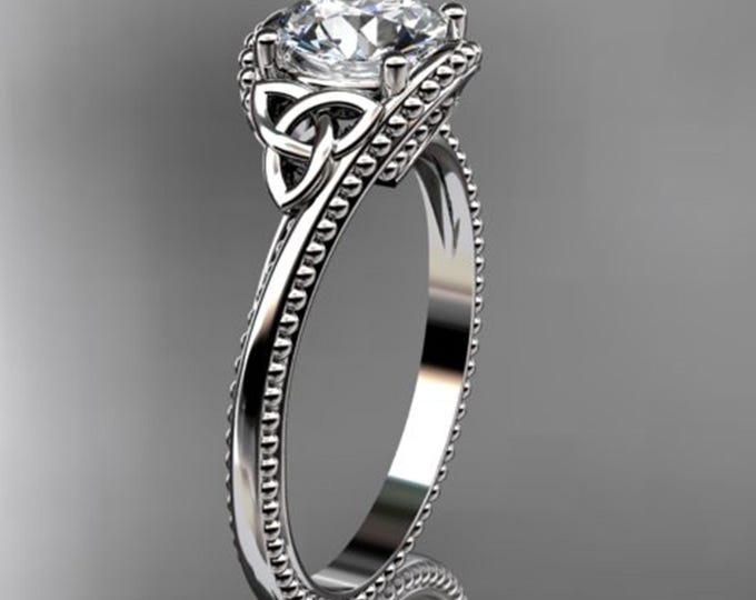Celtic Dimond Ring Solitaire Irish Knot 1 Carat Lab Grown Diamond IGI Certified 14k White Gold