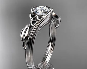 Celtic Engagement 1ct Lab Grown Diamond Ring 14k White Gold Trinity Knot Ring IGI Certified CVD