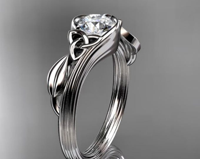 Celtic Engagement 1ct Lab Grown Diamond Ring 14k White Gold Trinity Knot Ring IGI Certified CVD